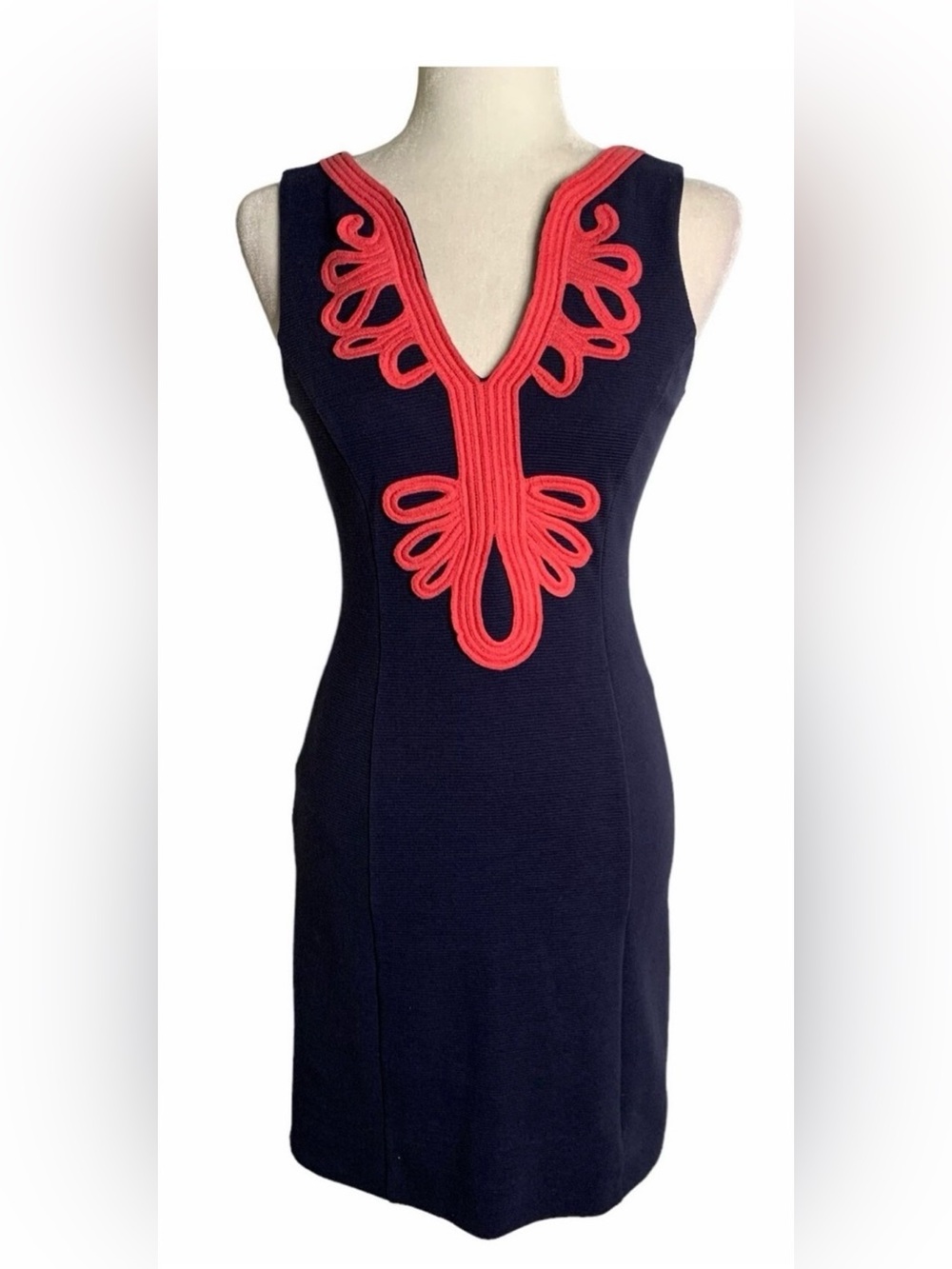 Lilly Pulitzer Janice Navy Dress with Coral Trim Size Small